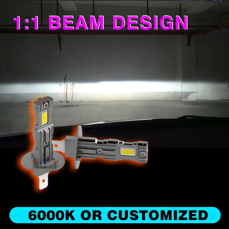2-Pack H1 H3 LED Car Headlight Combo Kit 6000K Cool White 800% High Brightness LED Low Beam/High Beam 1:1 Mini Size Plug-and-Play High Performance Bulbs Driver Upgrade