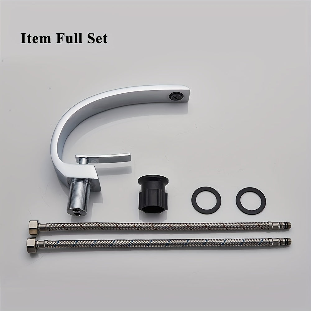 Single Handle Mixer Faucet for Bathroom Sink - Waterfall Design, Hot & Cold Water, Includes 2 US Standard 9/16" Hoses - Available in Matte Black, Brushed Nickel & Polished Chrome