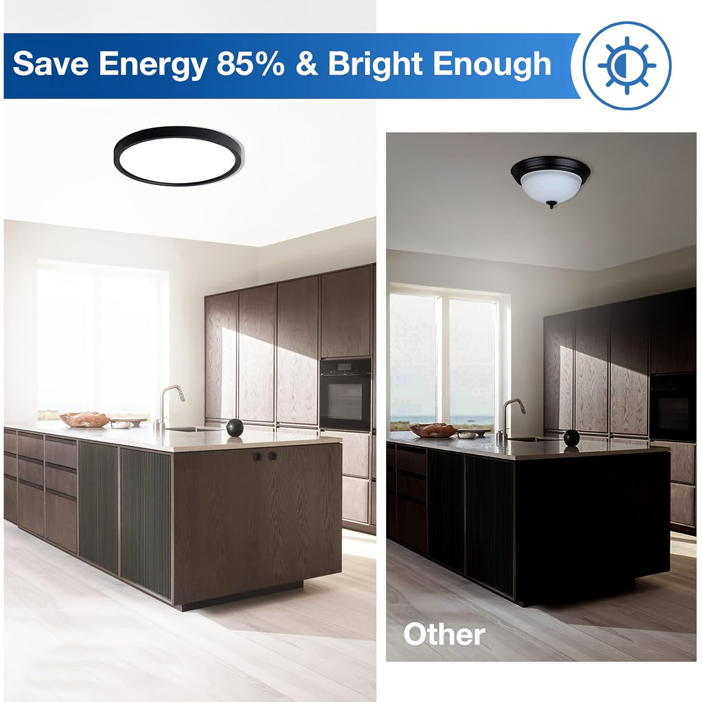 1/2/4-pack modern minimalist ultra-thin flush mount ceiling light - dimmable 2400 lumens, 3 color temperatures (warm/cool/daylight), plug-and-play 24W, 120V, black suitable for large spaces/high ceilings (plastic housing, ETL certified)