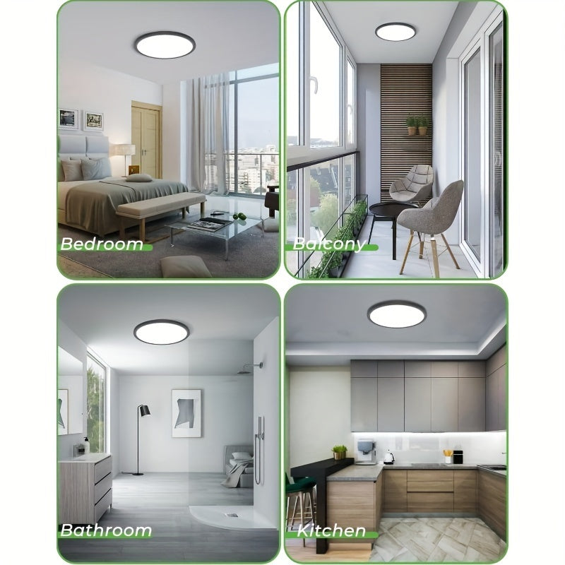 1/2/4/6/8/10 PA 12-Inch LED Flush Mount Ceiling Light, 28W 3200lm Black Ultra-Thin Flat Mount Light, 3 Color Temperatures in One 3000K/4500K/6000K Low-Profile Lighting Fixture, Suitable for Bathroom and Kitchen
