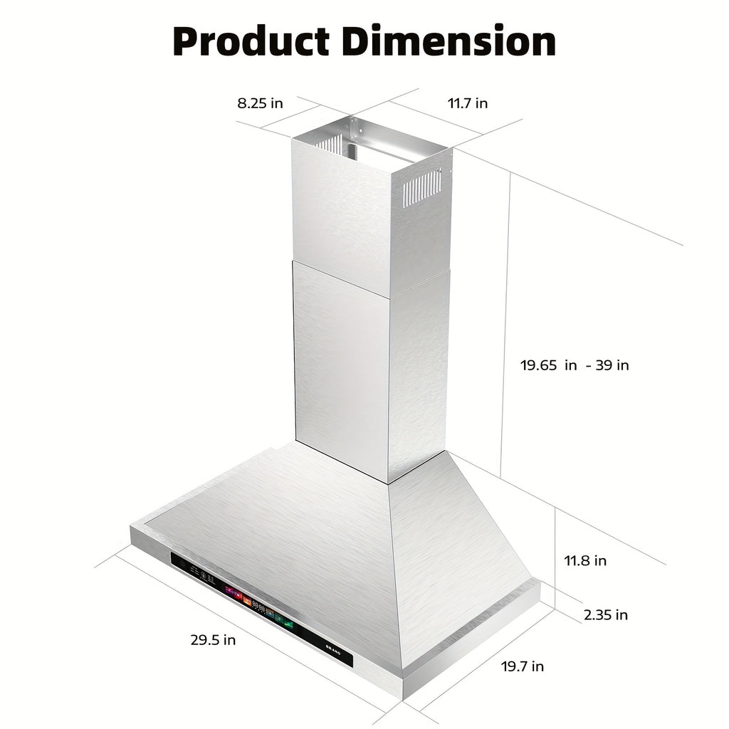 BRANO 30-Inch Wall-Mounted Range Hood, 900 CFM with Voice/Gesture/Touch Control, Stainless Steel Kitchen Exhaust Hood with 4-Speed Fan, Adjustable LED Light, Memory Mode
