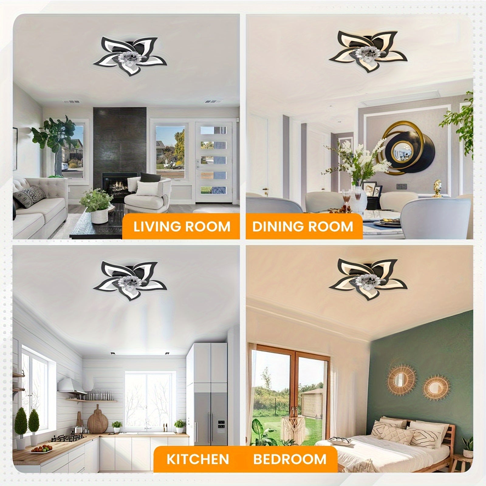27 Inch Silent LED Modern Acrylic Ceiling Fan Light, Stepless Dimmable Speed Decorative Fan, Suitable for Bedroom Living Room Kitchen