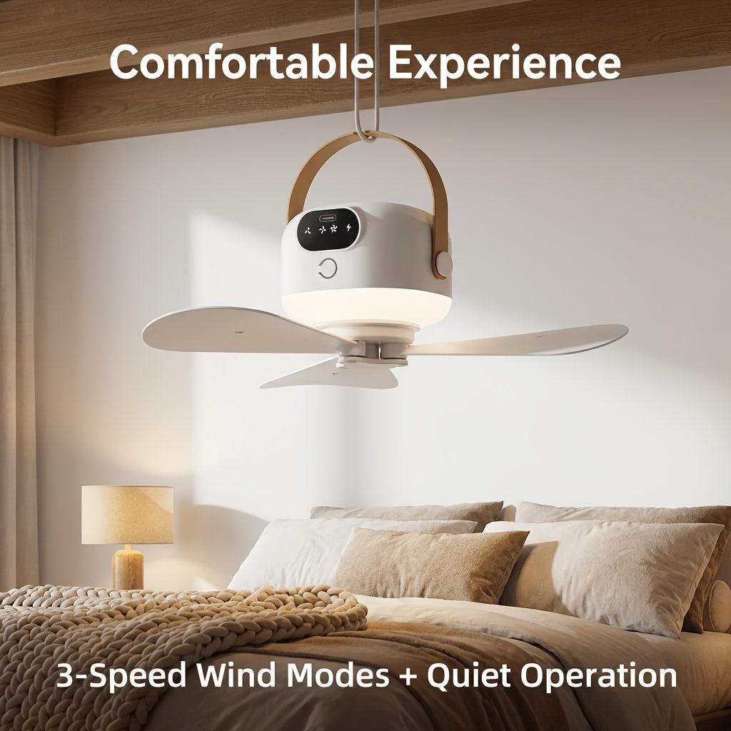 Smart Remote Control Ceiling Fan, Suitable for Dormitory, Camping, Outdoor, Type-C Charging, Built-in Battery