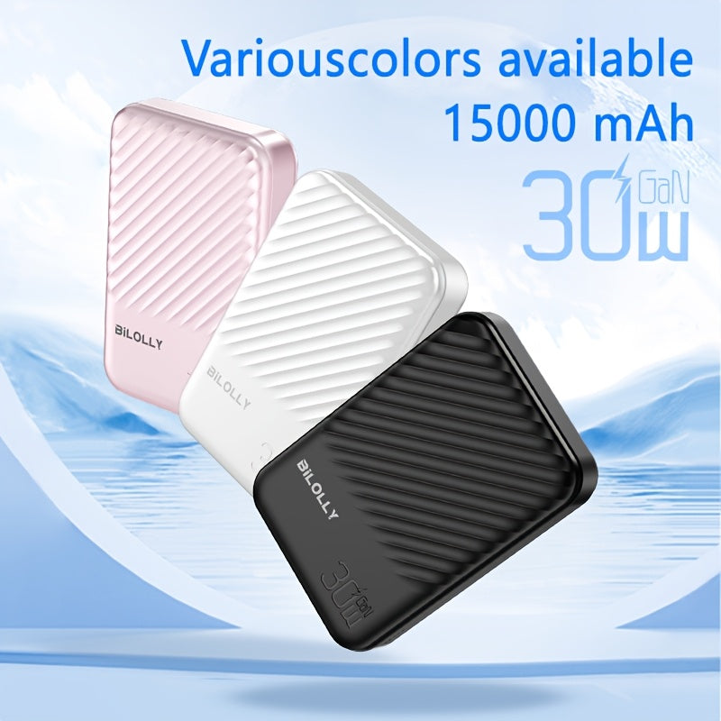 雙支裝時尚移動電源 15000/10000毫安時 30W/22.5W快速充電便攜充電寶 超薄行動式手機充電備用電池 相容所有手機 迷你輕巧 旅行佳選 新年/聖誕禮物