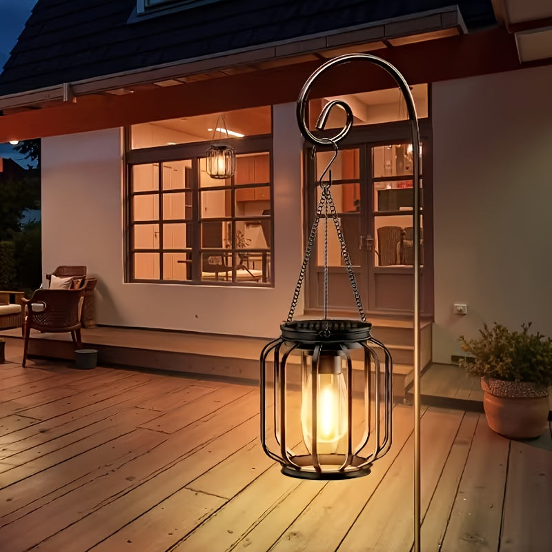2 Pack Solar Outdoor Pendant Light, Hanging Metal Lantern, Modern Metal Solar Pendant Light with Hook, Warm Light Lantern for Garden, Perfect for Outdoor Garden, Patio, Entrance Lighting Decorative Hanging Light