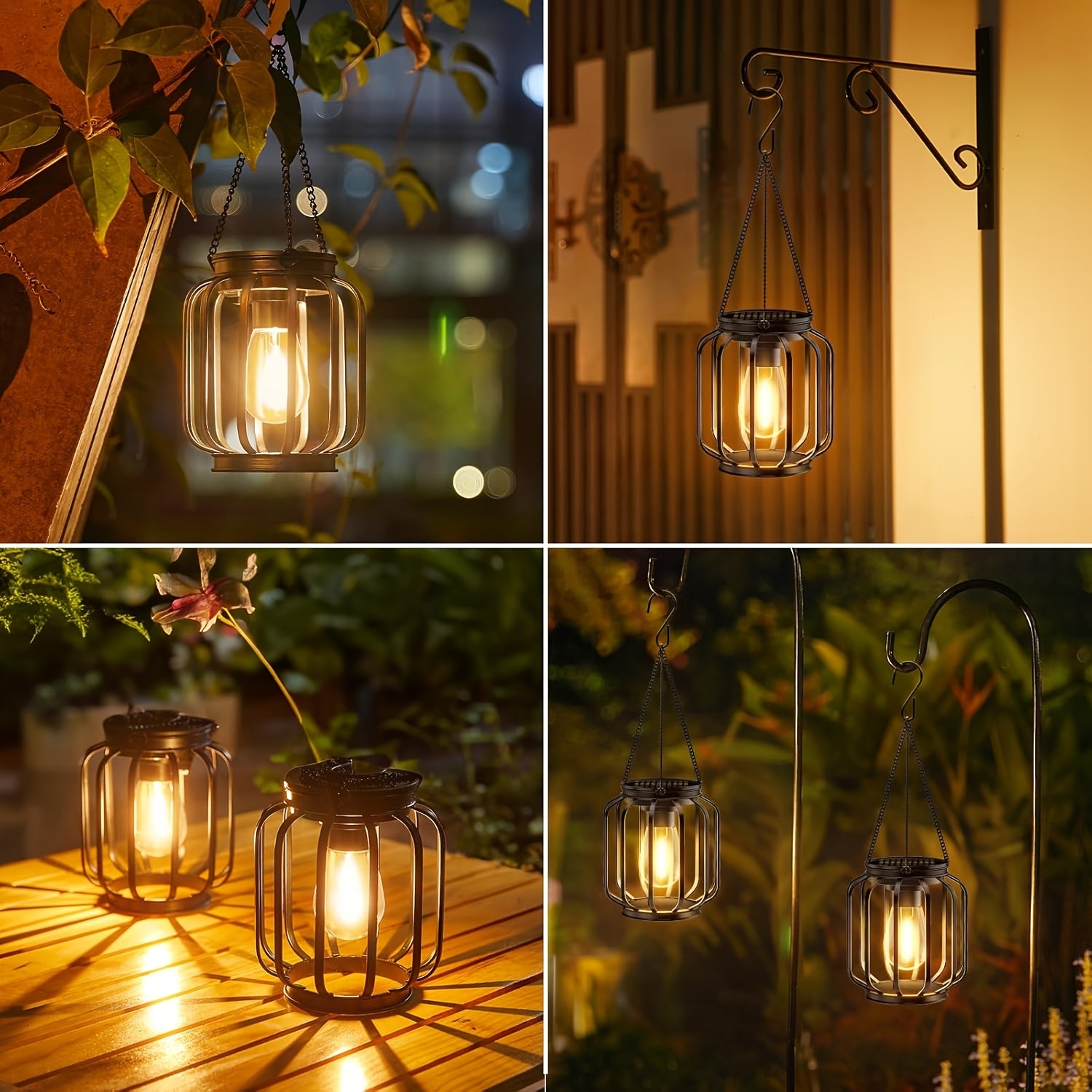 2 Pack Solar Outdoor Pendant Light, Hanging Metal Lantern, Modern Metal Solar Pendant Light with Hook, Warm Light Lantern for Garden, Perfect for Outdoor Garden, Patio, Entrance Lighting Decorative Hanging Light