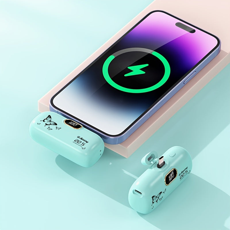 Aikeing 5000mAh 迷你行動電源，iPhone 充電器，內建 Type-C 接頭，適用於 Android 和所有行動裝置的快充行動電源，輕巧旅行充電器，緊急口袋充電器，方便攜帶使用（萬聖節、聖誕節、當地倉庫）
