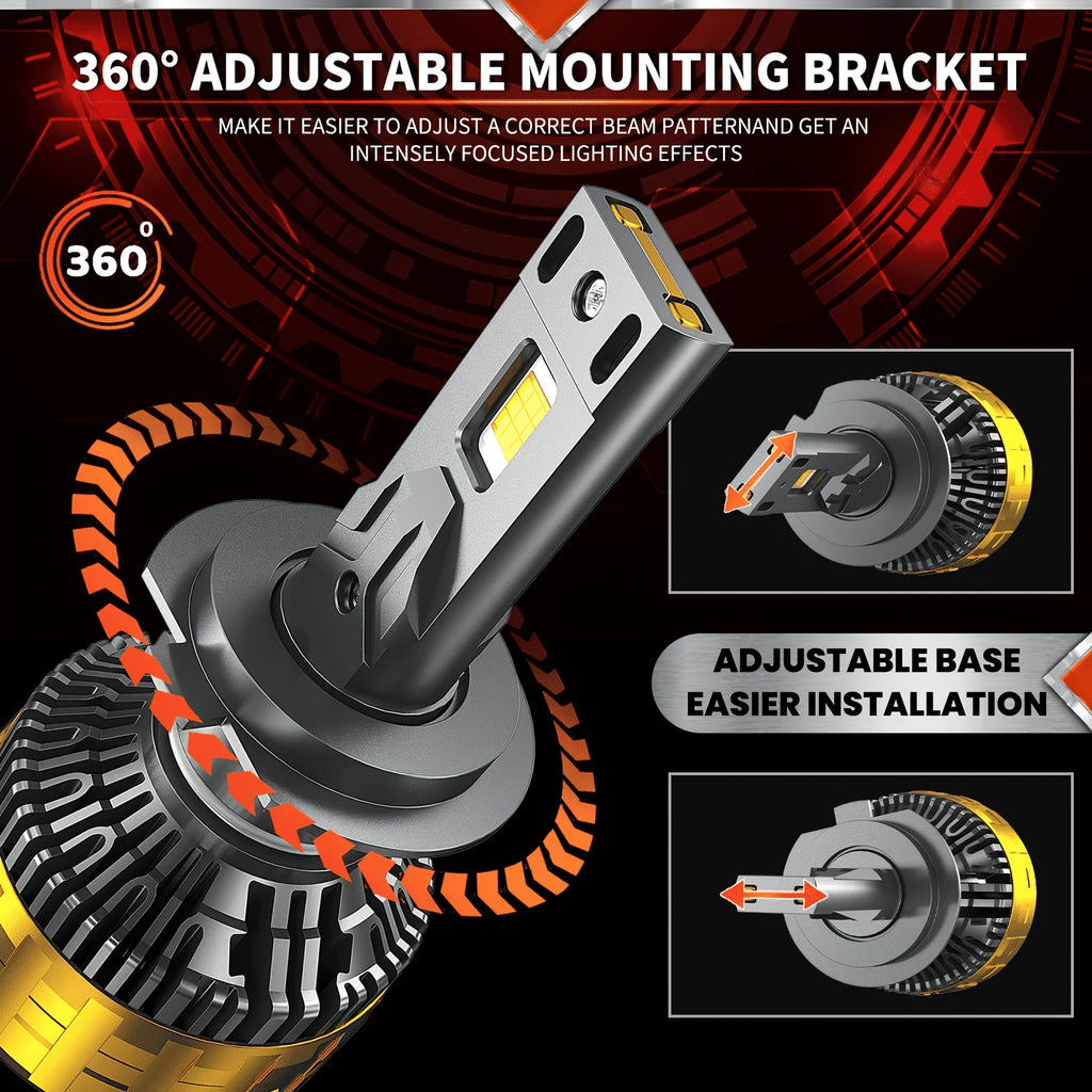 2个装 H4 H7 H11 LED 汽车大灯 H1 H9 9005 HB3 9006 HB4 9012 Hir2 9007 HB5 9008 H13 远近光灯泡 6000K 白色 800% 增亮，带外置驱动 Canbus 插件即用，无需电池