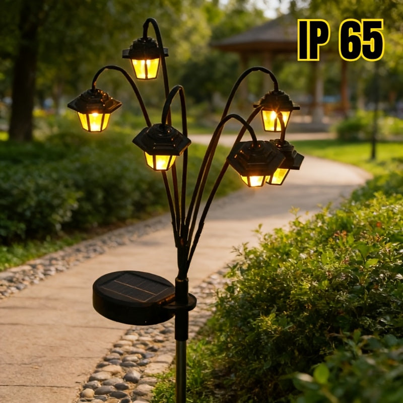 1 Vintage Outdoor Solar Light, IP65 Waterproof Rating, Features 6 Warm Light Protruding Ears, When Turned On, the Courtyard Instantly Transforms into a Romantic Garden. Battery Powered