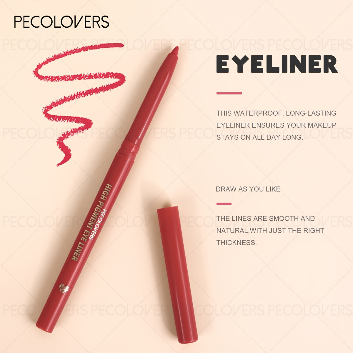 1支 PECOLOVERS 持久防水蓝色眼线笔 - 防晕染、防汗、易上手、速干、色彩鲜艳，打造时尚眼妆，适用于睫毛、睫毛嫁接、睫毛嫁接套装、睫毛嫁接套装