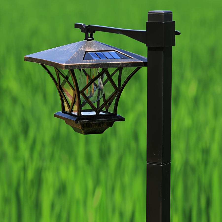 New Flagship Solar LED Street Light Decorative Light, 4-Grid Pattern Hanging Basket Light - Vintage Painted Copper Finish, Warm White Two Color Optional Light - Perfect for Gardens, Courtyards, Pathways and More