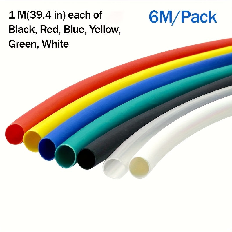 2:1 Shrink Ratio Heat Shrink Tubing Kit in Black, Red, Blue, Yellow, Green, White – Flame-Retardant Polyolefin Tubing for Wire Insulation & Electrical Connections. Each Color 1m (39.4 in) – Total 6m (236.22 in). Perfect for Cable Sleeve Installation