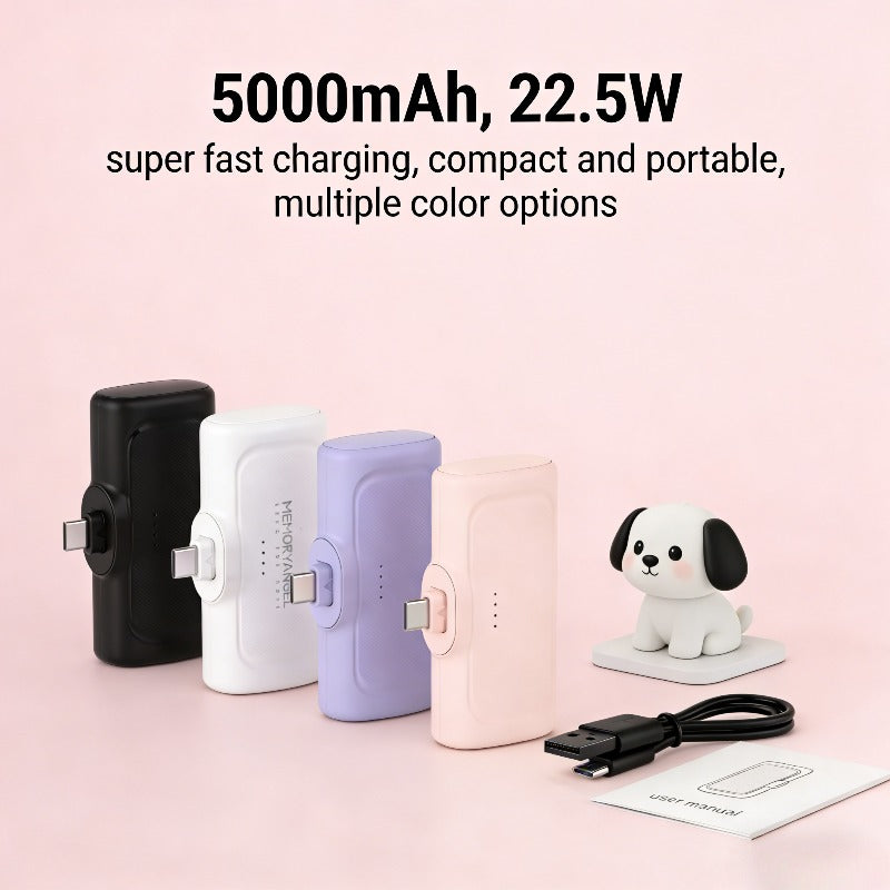 22.5W Fast Charging, 5000mAh Mini Portable Charger, USB-C Mobile Power, Universal Compatibility, USB Type-C, Dual Power Mode, Rechargeable Lithium Polymer Battery, for iPhone 16/15 Series And Android Devices