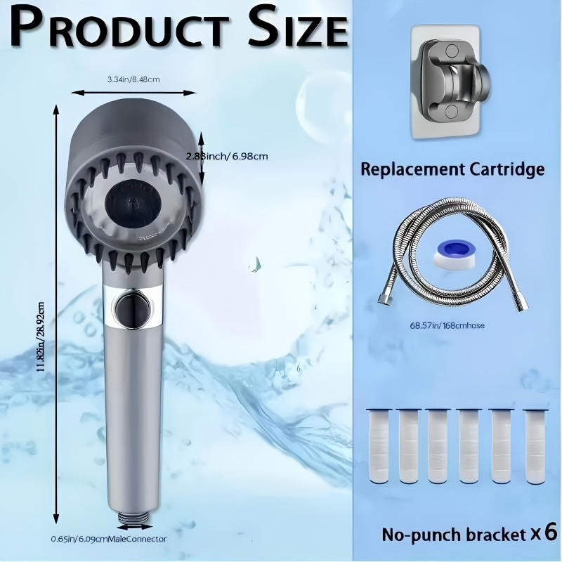 High Pressure Shower Head with Turbo Spray - Wall Mount, No Power Needed, 6-Stage Water Filter, Skin-Friendly - Rain Shower Set with 68-inch Hose