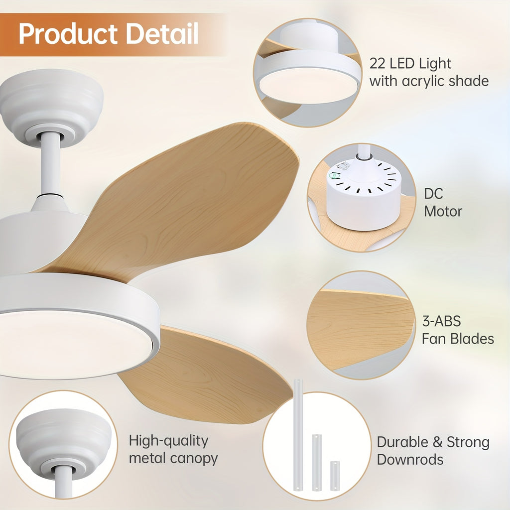 Sofucor 1pc 新品 47 英寸吊扇，带灯和遥控器 3 ABS叶片 低调吊扇，适用于卧室客厅室内室外农舍露台，静音直流电机，3 种颜色可选