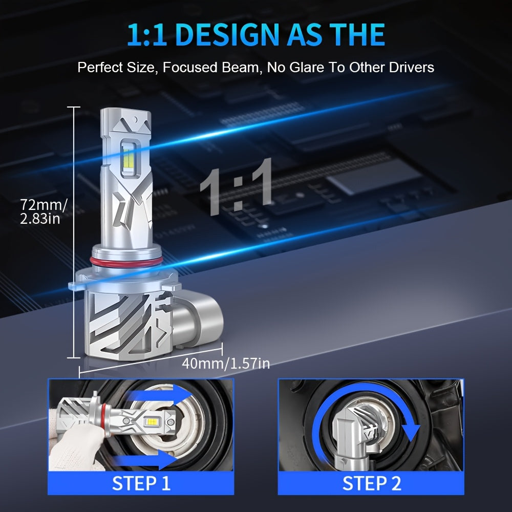 两个升级款LED 9005 H11 HB3 H8 H9 LED大灯灯泡 12V 白色 6500K 超亮 1:1 即插即用 大灯 LED雾灯，不含电池