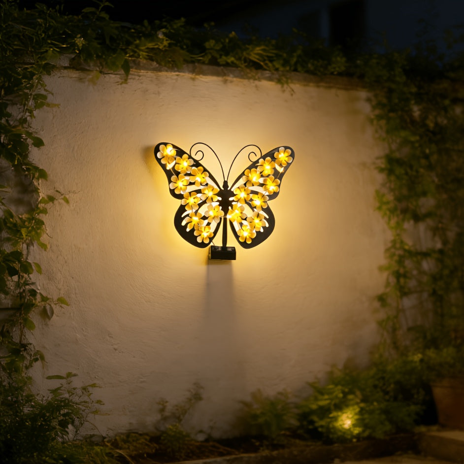 Solar Butterfly Wall Light - Vibrant Outdoor Decoration for Festivals and Gardens, Energy Saving, Illumination, Ni-MH Battery, Christmas Gift, Holiday Gift, Ambient Light for Garden and Outdoor Decor, Solar Wall Light, Perfect for Halloween & Christmas
