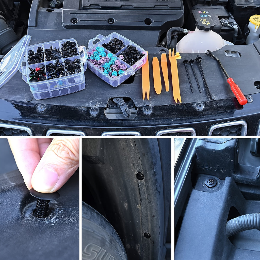 725-Piece Automotive Retainer Clip and Plastic Fastener Assortment, Includes 16 Common Sizes of Nylon Bumper and Fender Rivets, Comes with 10 Cable Ties and Removal Tool – Made of Durable Insulated Material for Automotive and Industrial Use