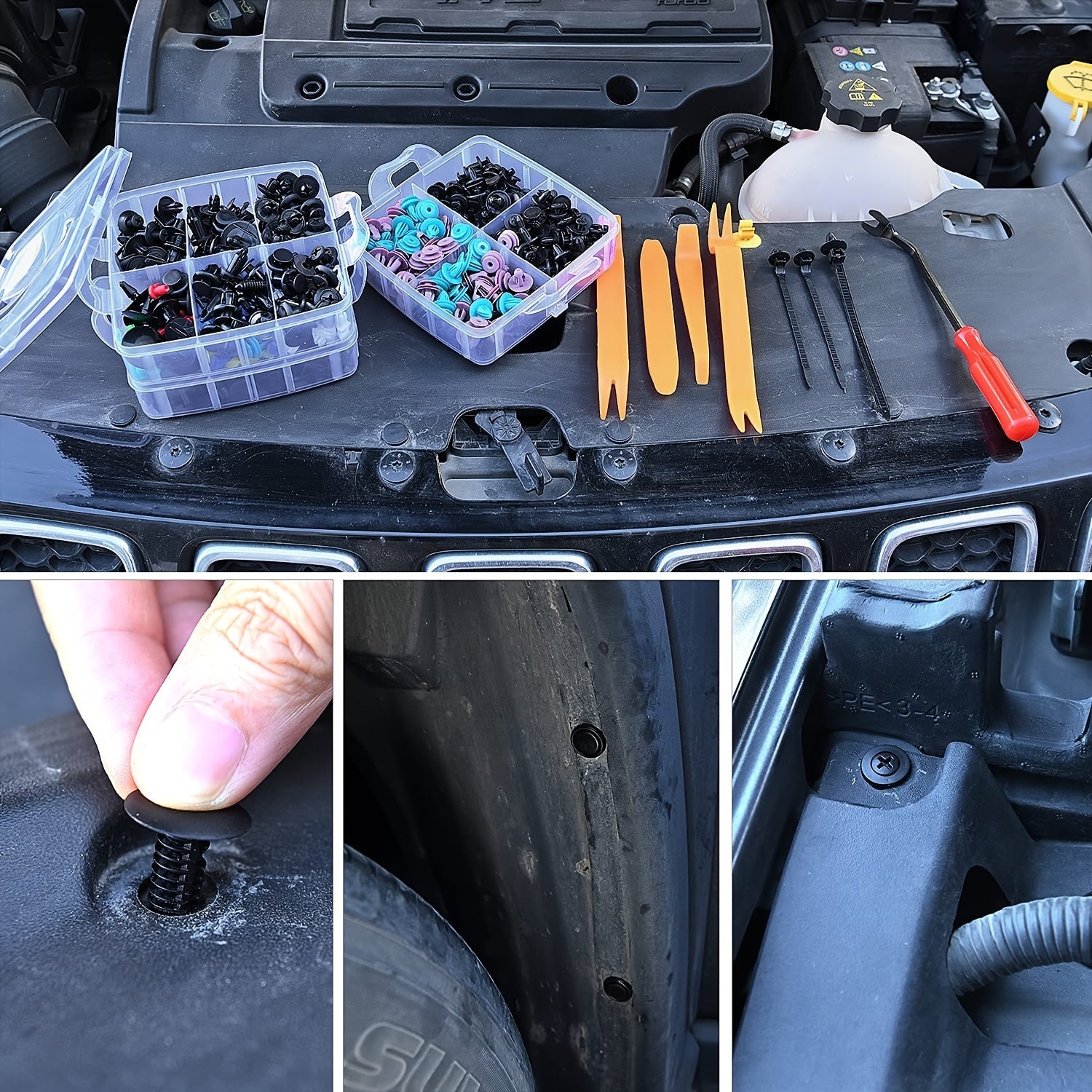 725-Piece Automotive Retainer Clip and Plastic Fastener Assortment, Includes 16 Common Sizes of Nylon Bumper and Fender Rivets, Comes with 10 Cable Ties and Removal Tool – Made of Durable Insulated Material for Automotive and Industrial Use