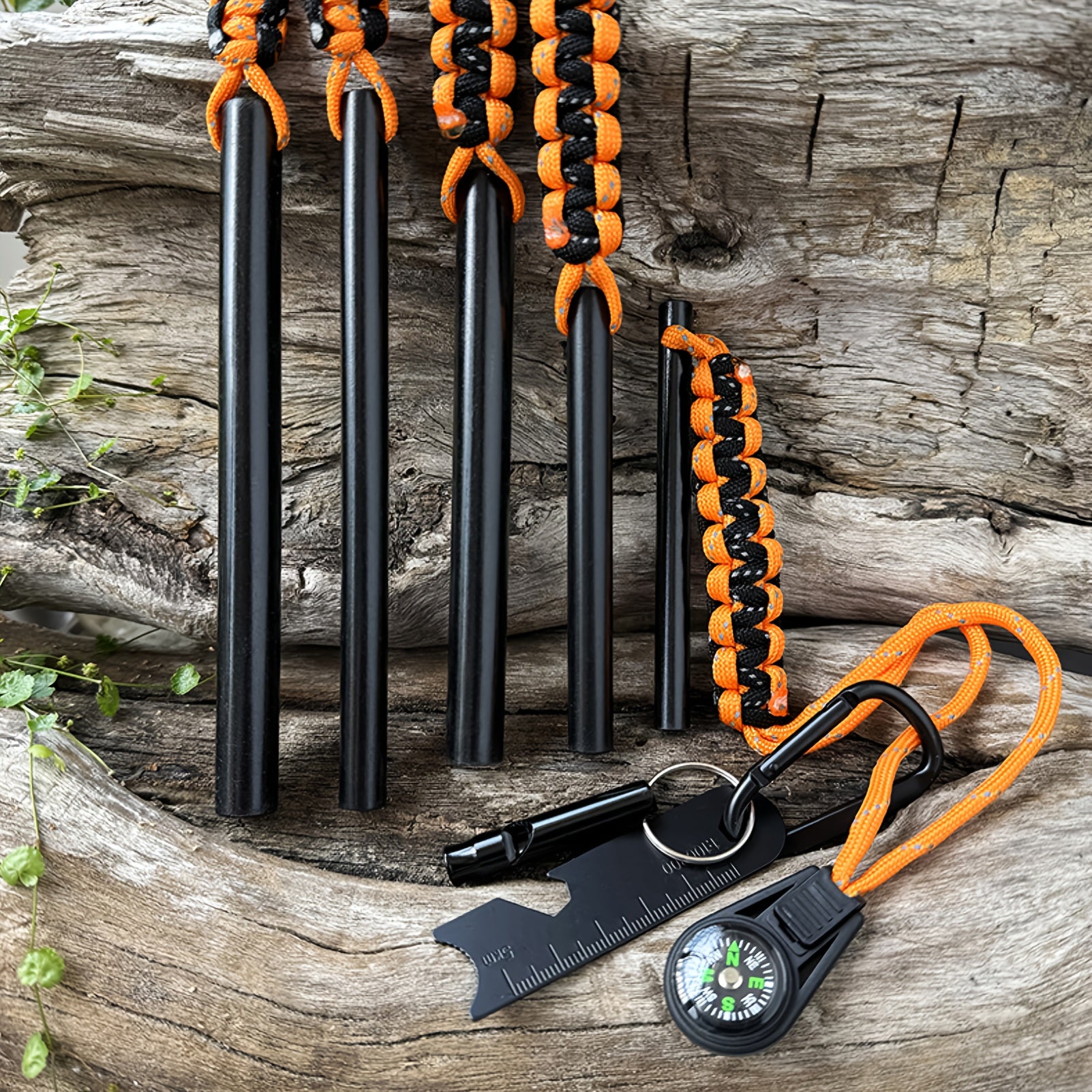 6-in-1 Foldable Emergency Survival Kit, Includes Firestarter, Compass, Scraper, Whistle, Flint, Portable Camping Stove, Ideal for Hiking, Backpacking & Wilderness Exploration, Batteries Not Included
