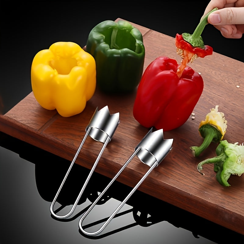 Stainless Steel Pit Remover – Red Bell Pepper Corer, Vegetable & Fruit Seed Cutter, Convenient Kitchen Tool for Fast Removal, Usable in All 4 Seasons