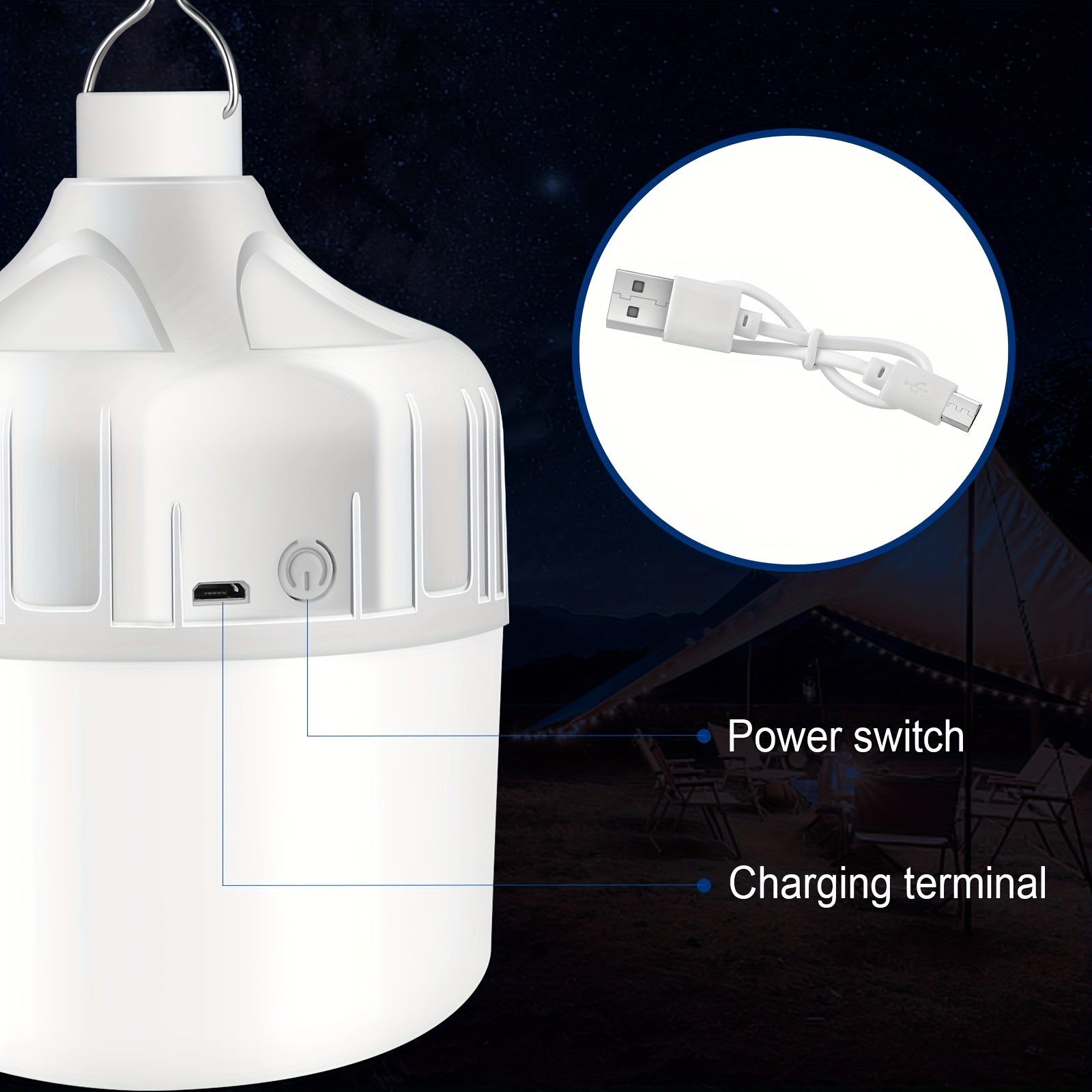 One Rechargeable Light Bulb Lamp, Portable Night Light, High Brightness Lamp with Hook, for Outdoor, BBQ, Party, Emergency, Adventure, Campus Gathering, Camping, Gift