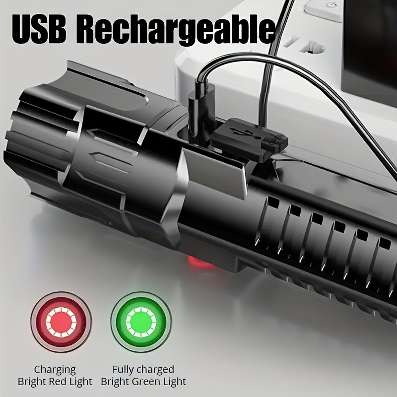 High Brightness Zoomable Flashlight, Built-in Rechargeable Lithium Battery, Portable Adjustable Focus Torch, Compact & Powerful for Camping Emergency Use