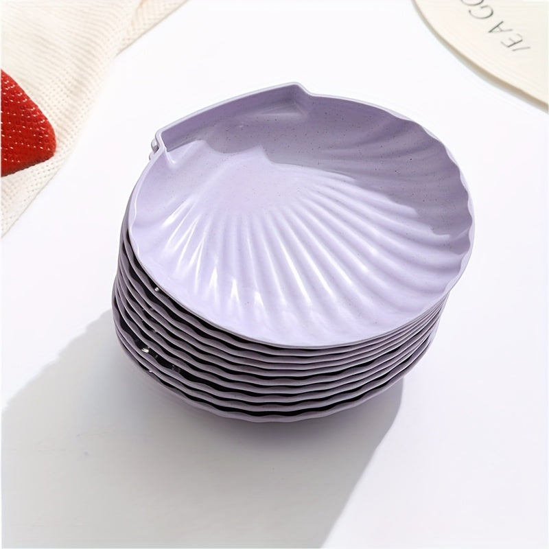 10Pcs, Shell-Shaped Plates, Multi-Purpose, Lightweight Unbreakable, Food Tray for Fruit, Salad, Dessert, Cake, Chips, Party, Outdoor Camping, Small Plates for Groups