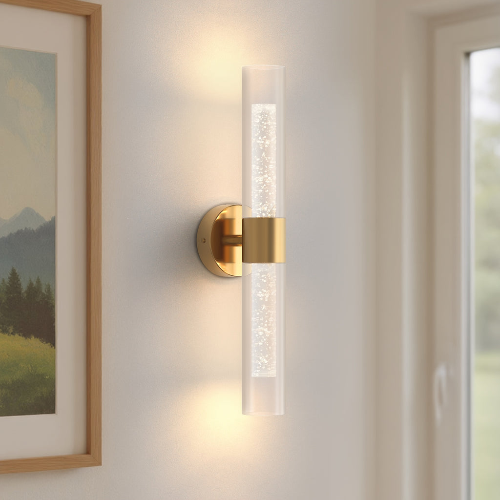 2-Pack Bubble Acrylic Wall Light | 21.7-Inch Long Cylindrical Glass Shade, Rechargeable LED Wall Light with Remote Control, 8000mAh, Dimmable Warm/Cool Dual Color Temperature, Night Light