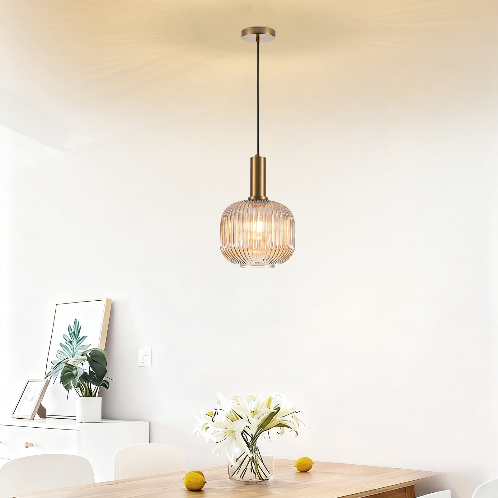Green/Amber Modern Glass Pendant Light, 1-Light Semi-Flush Mount Ceiling Light, E26 Base Adjustable Globe Pendant Lighting, Dining Room, Kitchen Island, Porch Pendant Light (Bulb Not Included)