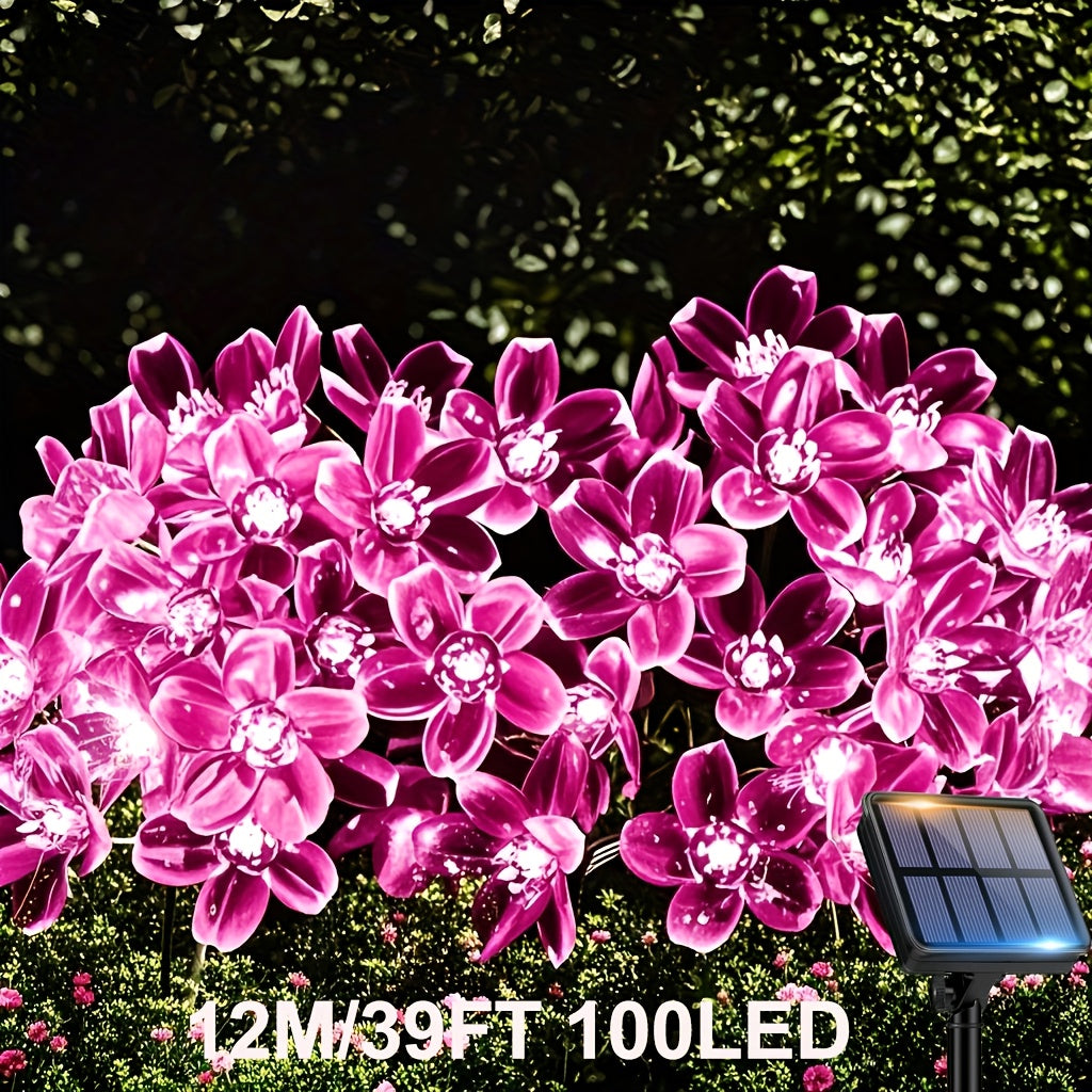 Solar Cherry Blossom String Light 100/50/20 LED Beads Flower Decorative Fairy Light Outdoor 8 Modes IPX4 Waterproof Fence Lawn Garden Trees Wedding Halloween Christmas Decorative Light