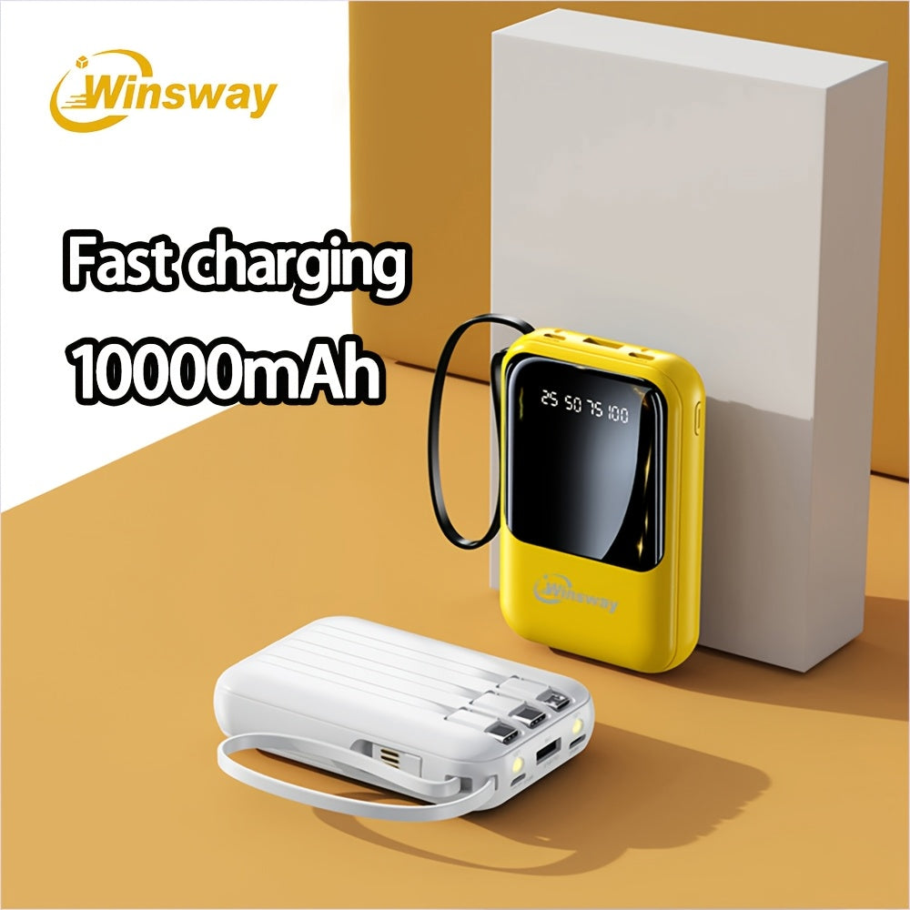 Winsway 10000mAh行動式掛繩充電寶 - 20W快速充電，內建LED顯示燈，4合1 USB C/Type-C輸入輸出，相容安卓手機和平板電腦，旅行必備