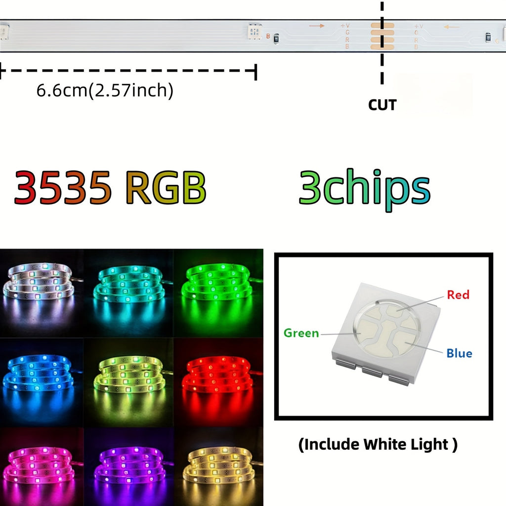3535 RGB LED 灯带 2/5/10/15/20 米 3 键控制器 5V USB 供电 柔性灯条 客厅卧室电视背景墙 圣诞派对氛围灯 宿舍电竞房装饰灯串 可裁剪自粘 氛围照明