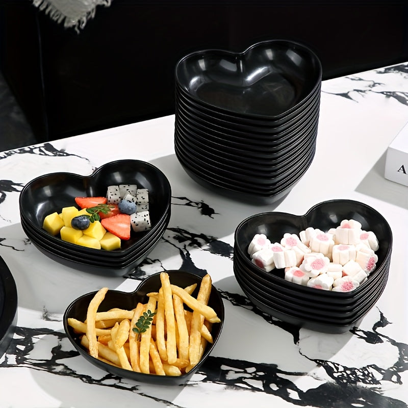 2/4/8 Pack Black Heart-Shaped Plastic Plates, Snack & Dessert Tray – Perfect for Living Room or Dining Table, Ideal for Candy, Nuts, Cake, Fruit & More – Great Choice for Birthday Parties, Christmas, Halloween