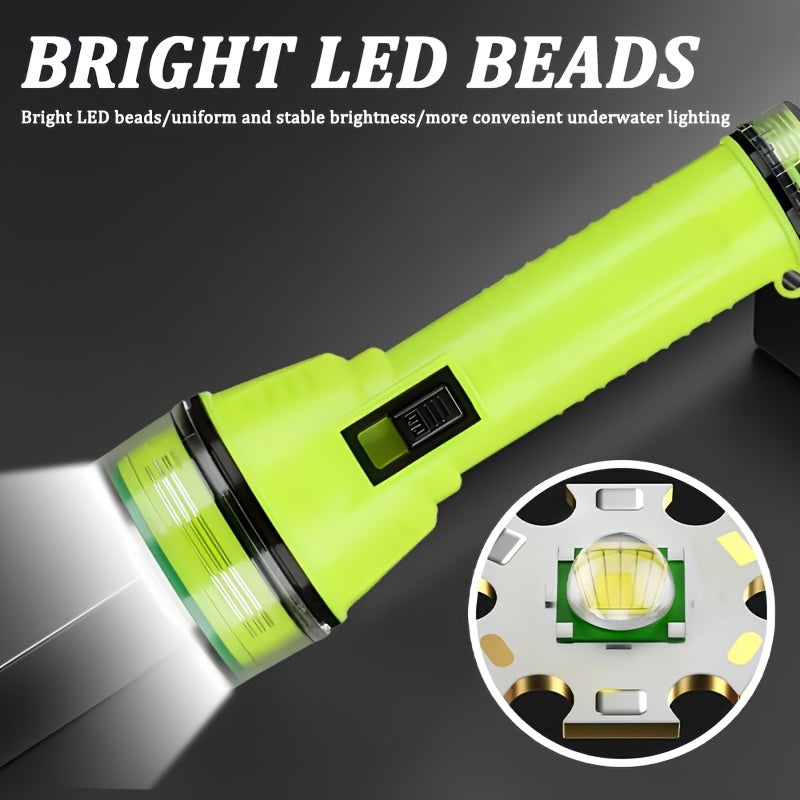 1Pc LED Diving Flashlight, Professional Underwater Torch, IPX8 Waterproof USB Rechargeable Diving Light, High Brightness Outdoor ABS Plastic Portable Flashlight, Ideal for Diving, Swimming, Hiking, Fishing