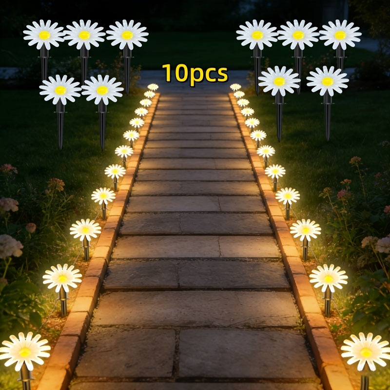 10-Piece/Set Solar Garden Flower Light, Daisy Design, 8 Lighting Modes, Suitable for Stairs, Fence, Garden, Balcony, Courtyard Decoration, IPX4 Outdoor Solar Light, Perfect for Valentine's Day and Holiday Celebrations