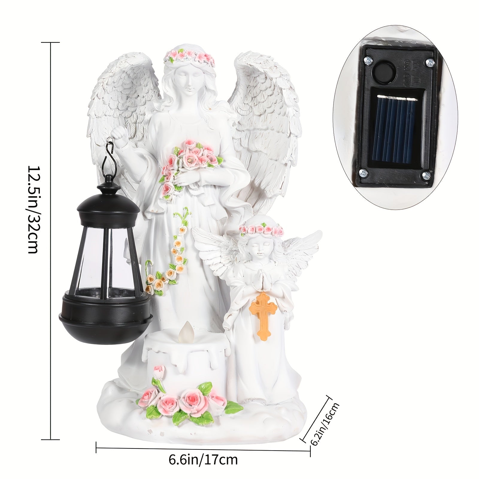 OTDECOR 1-Piece Angel Lantern Outdoor Statue, Flower-Decorated Winged Angel Outdoor Tabletop Decoration, Soft Warm Light Angel Ornament Outdoor Tabletop Accessory, Quiet Patio Garden Outdoor Decor Outdoor Tabletop Statue