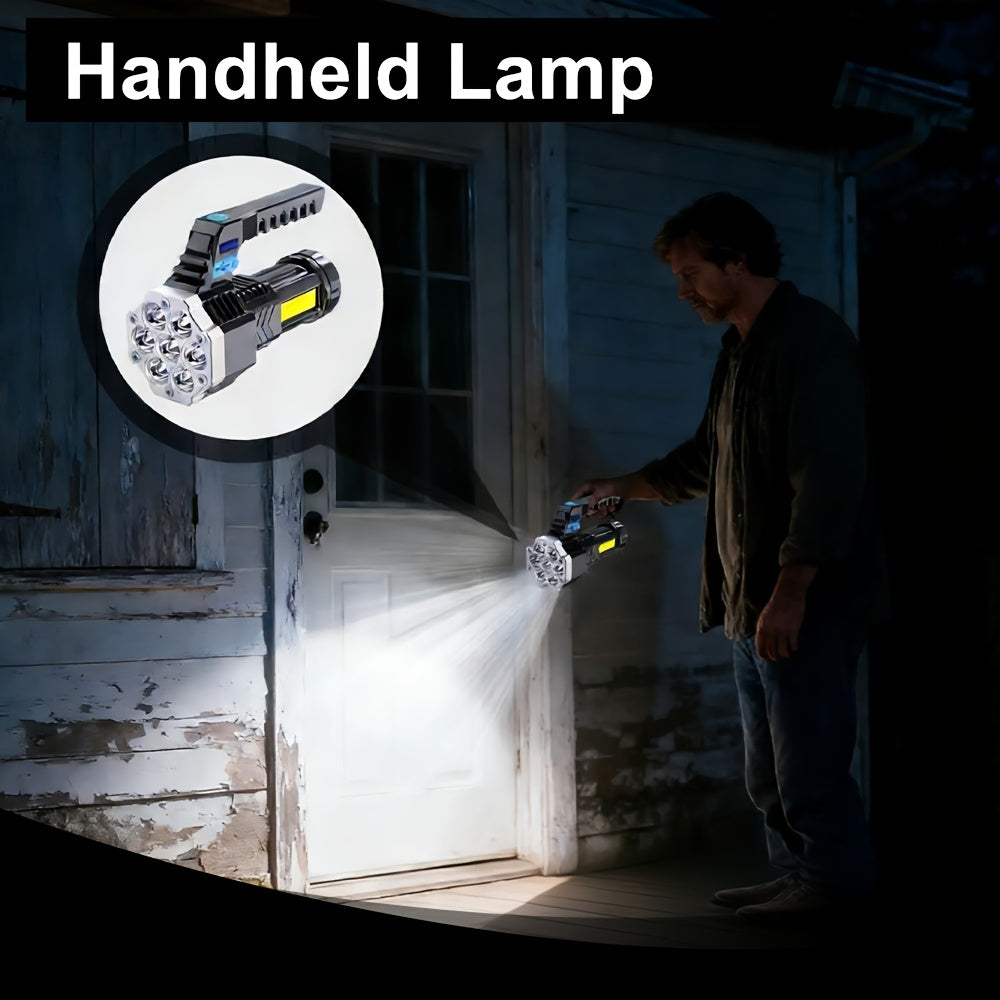 1 Black Household 7LED Handheld Flashlight, Portable COB Security Flashlight, USB Rechargeable Work Safety Searchlight, 4 Lighting Modes, Ideal for Reading, Fishing, Emergency Lighting, Night Patrol & Work