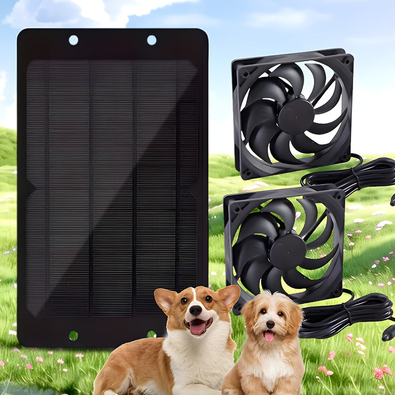 10W Portable Solar Panel with Two Cooling Fans, Intake or Exhaust Fan, Outdoor Ventilation Equipment for Pet Houses, Chicken Coops, Garages, Camping Windows, Dog Houses, Sheds and Outdoor Spaces (No Battery Needed)