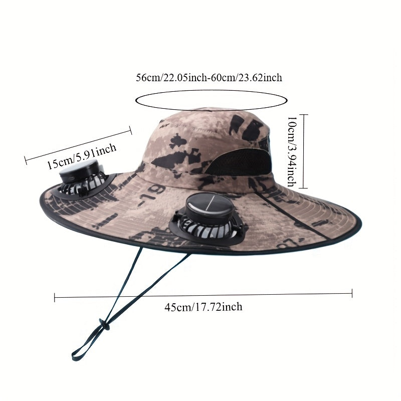 Unisex Solar Fan Boonie Hat, Reinforced Steel Wire Brim, 3-Speed Solar Fan with USB Charging, Breathable Cooling Design, Extra Wide Brim for Full Protection, Ideal for Hiking, Travel, Gardening and Outdoor Activities