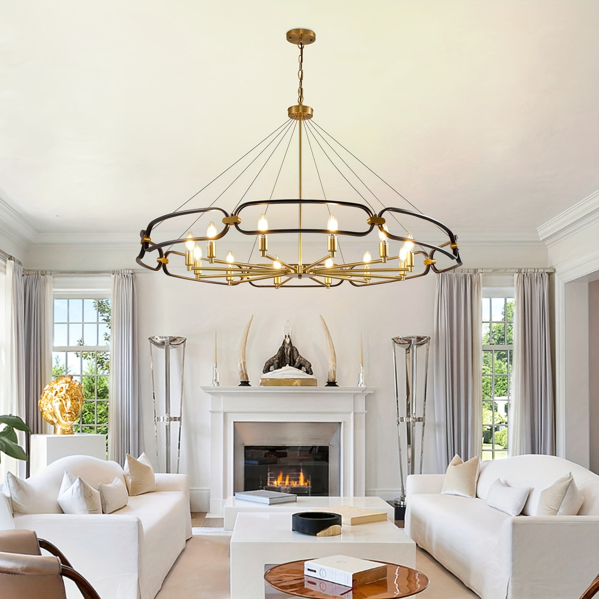 Mid-century modern style candlestick chandelier, 12-light farmhouse island pendant light