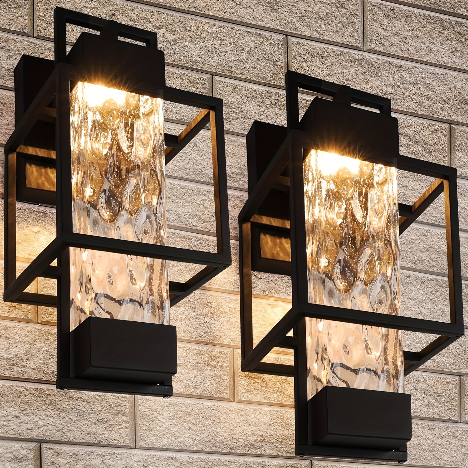 Modern Outdoor Light Fixture Dusk to Dawn Automatic Lighting 2-Piece Set, 15-Inch Waterproof Wall Mounted Porch Light, Garage Entrance Outdoor Light with Crystal Glass