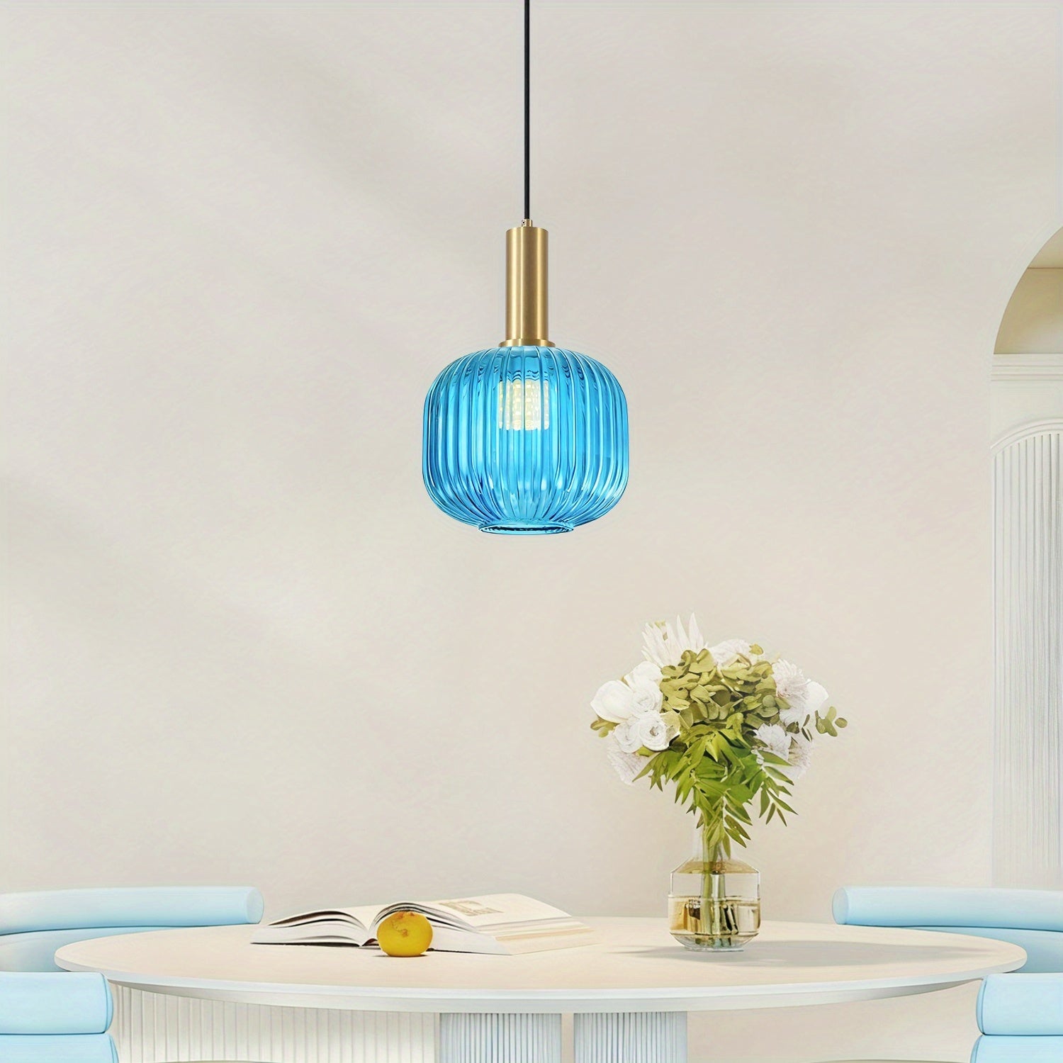 Blue glass modern minimalist pendant light, suitable for dining room, living room, kitchen, bulb not included