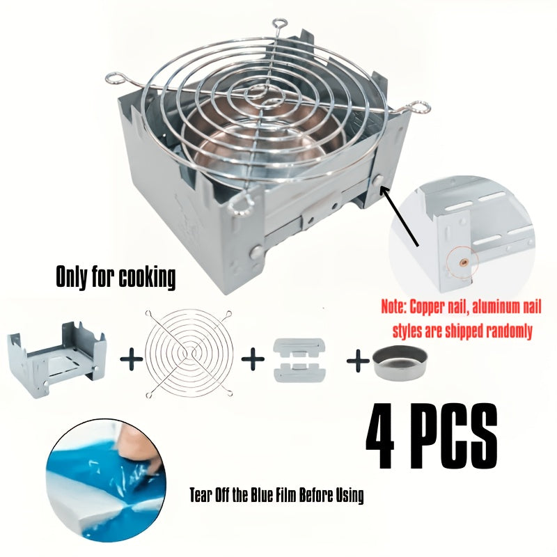 4-Piece Mini Folding Camping Stove Set - Compact Design with Windscreen & Fuel Tray, Dual-Use for Wood/Charcoal, Ideal for Hiking, Camping & Emergency Survival Kit Essentials | Perfect for Pots, Pans & Skillets, For Cooking Only, Not for Food Contact