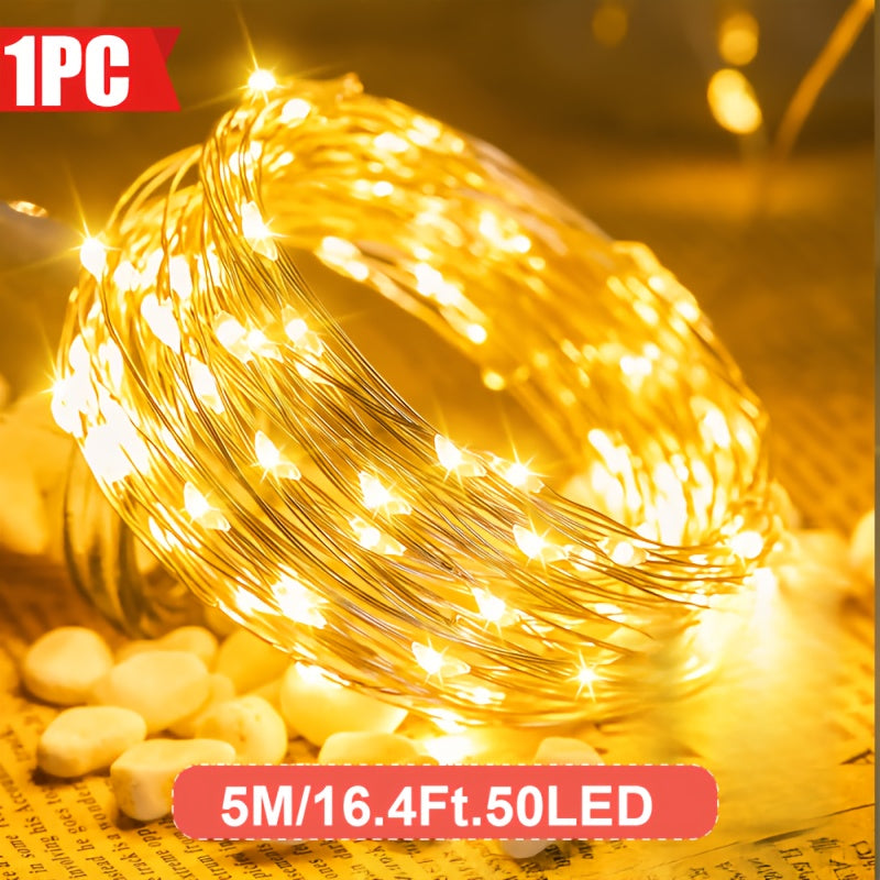 USB铜线灯串，100/50/30/10LED，仙女灯串，用于婚礼、派对、返校、卧室、春季装饰、生日装饰，是圣诞节、情人节、感恩节的最佳选择，室内灯串