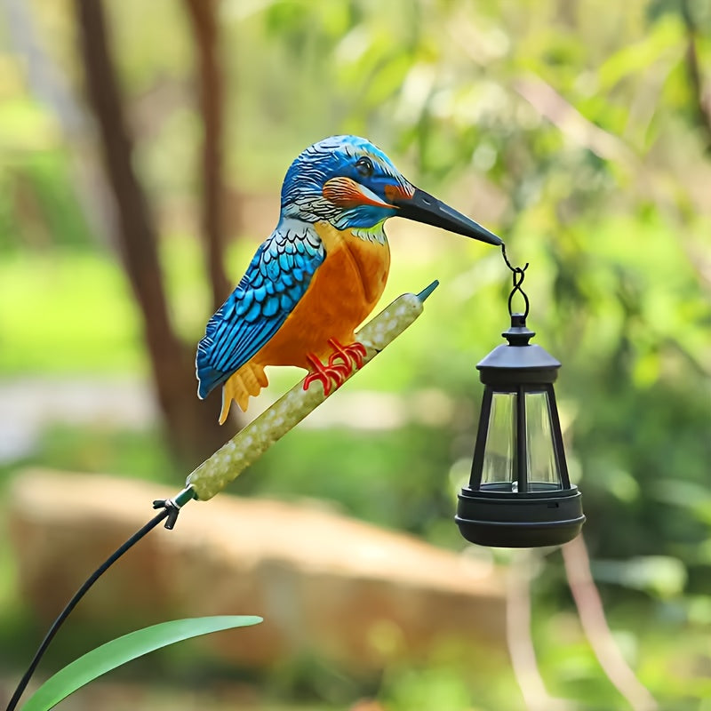 New Outdoor Solar Kingfisher Hanging Lantern Courtyard Lawn Light, Swaying Reed Design Natural and Vivid, Suitable for Garden Lawn Farm Path Courtyard Decoration, Warm White or Colorful Light, Best Holiday Gift for Family and Friends