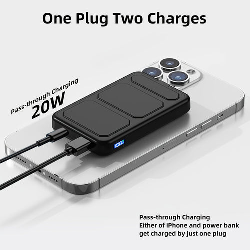 10000mAh Magnetic Stand Power Bank | Portable Ultra-Thin, 22.5W Wireless Fast Charging, USB Type-C, Universal Charger, Designed for iPhone 12-17 Series, Lithium Polymer Battery