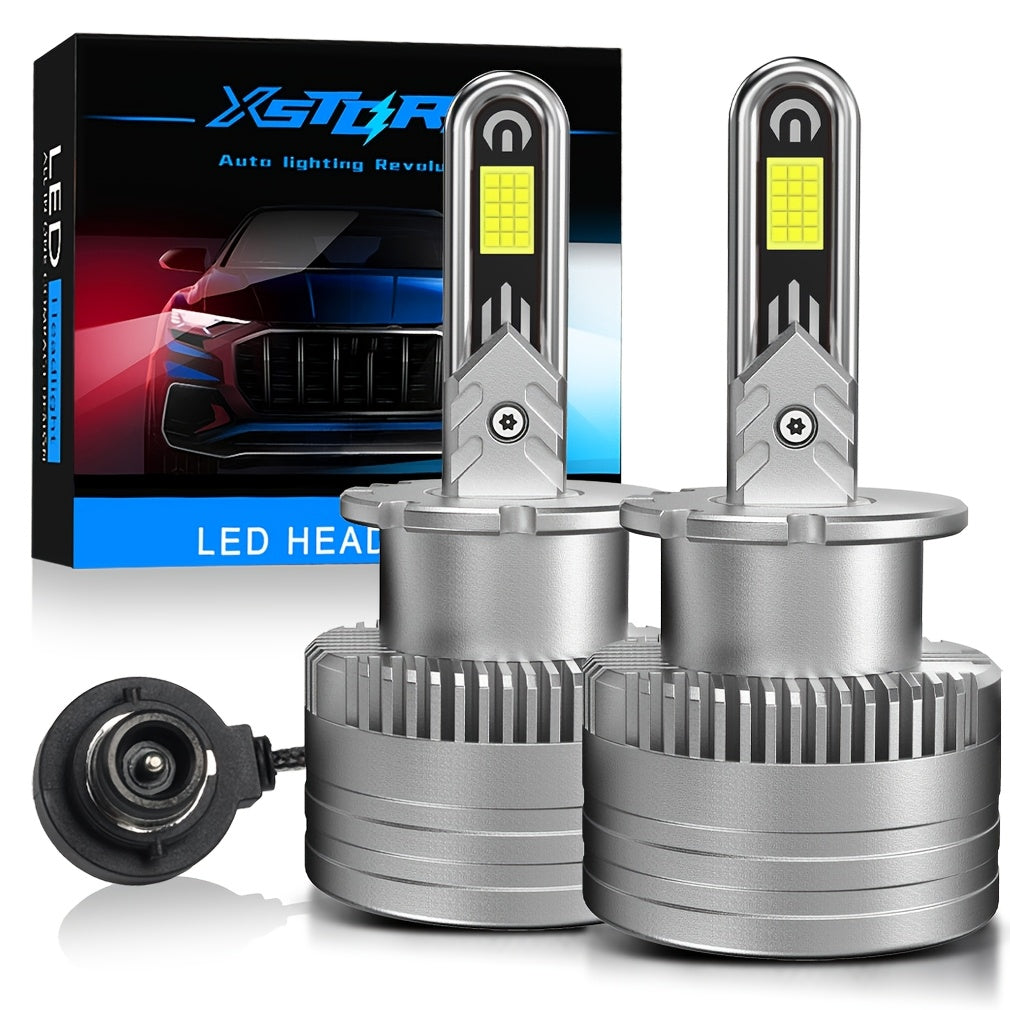 Xstorm 2-Pack 60000Lm D3S LED Headlight Bulbs D1S D2S D4S D1R D2R D3R D4R Turbo Fan LED CSP Light for BMW Mercedes Volvo Canbus 120W U-Shape Copper Tube Headlight 6500K