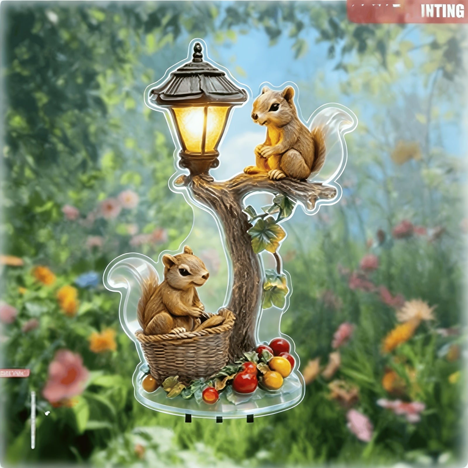 2D Flat, 1pc Bohemian Style Whimsical Squirrel & Tree Light Outdoor Garden Decoration - 2D Flat Durable Plastic All-Weather Lawn Decor, with Glow Light, Easy to Install, Retro Modern Style, Perfect for Courtyard, Patio