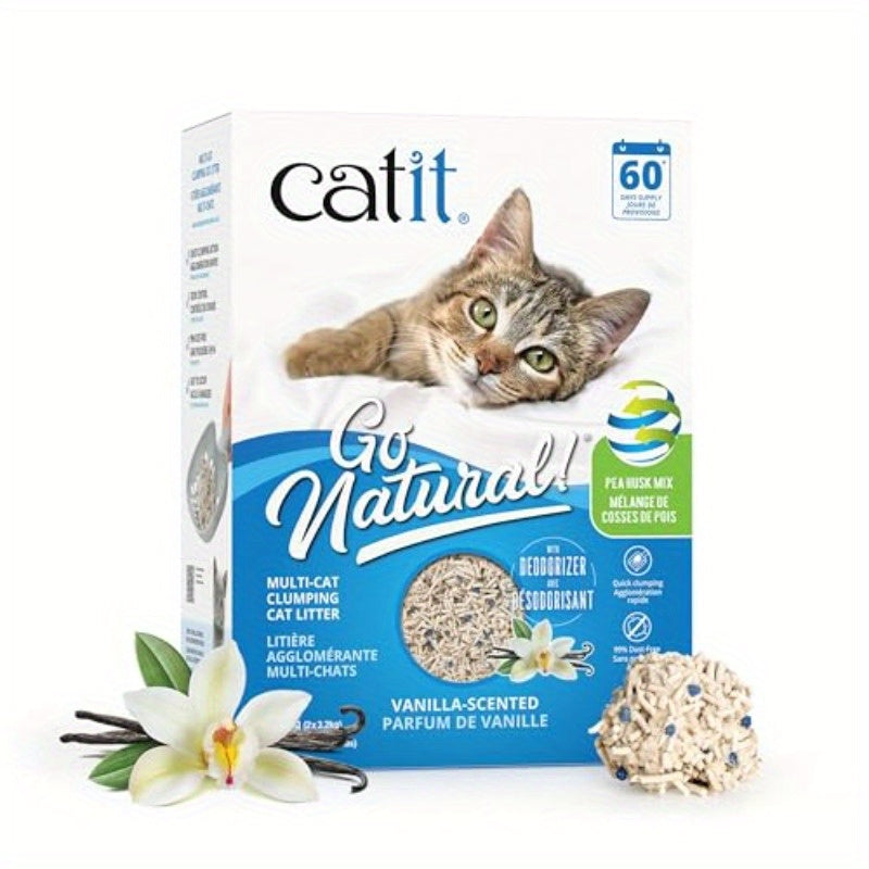 Catit Go Natural 豌豆壳结团猫砂 本土粘土香草味 6, 8.82磅无尘轻质猫砂，易于铲取，多用途多猫家庭宠物猫砂，无尘配方，有香型，高吸收性，可铲式快凝固猫砂，适合室内猫咪
